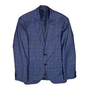 Hugo Boss Blazer Windowpane Blue 100s Wool Sport Coat Johnstons5/Lenon1 38 S